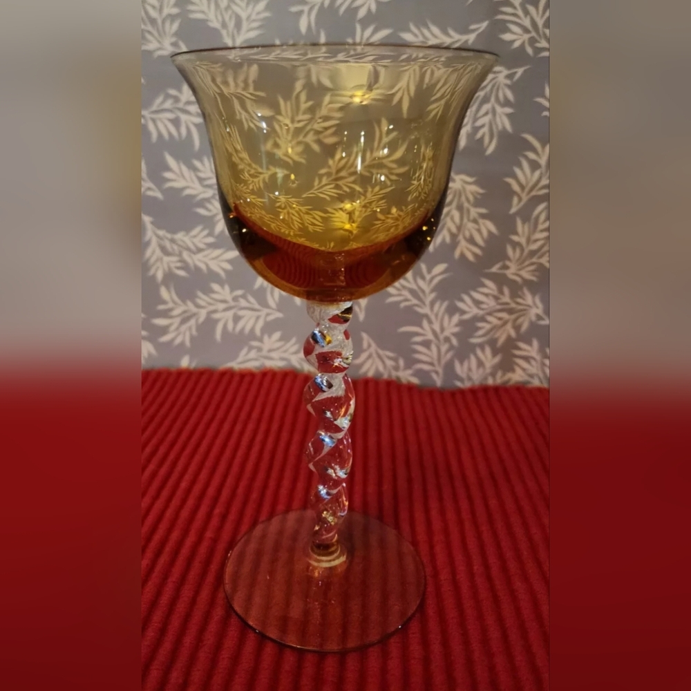 Czech Cordial Glass Twisted Stem Hand Blown Tan Colored Bar ware